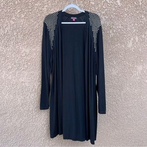 Vince Camuto Sweater Women 3X Black Studded Shoulder Cardigan Casual Rocker Chic